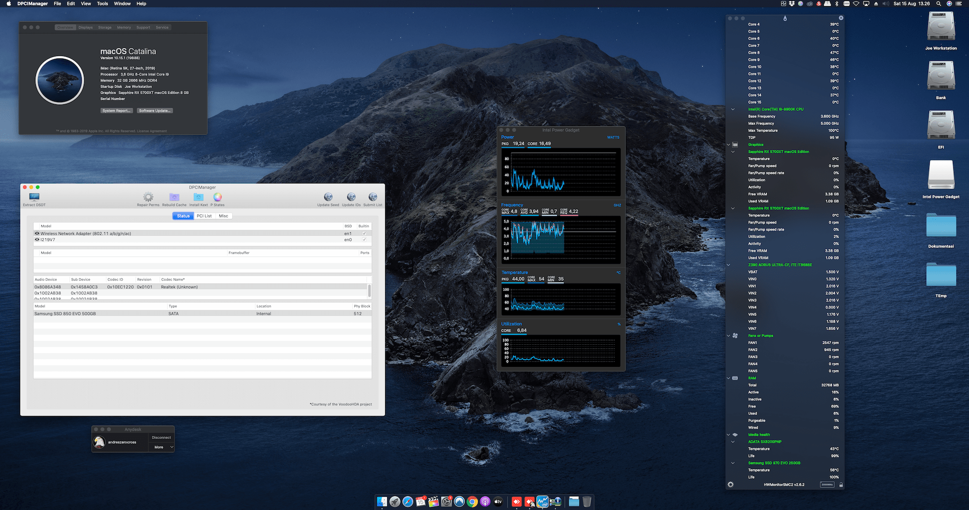 Gigabyte Z390 Aorus Ultra + Intel Core i9 9900K + 2x Sapphire Radeon RX 5700XT 1