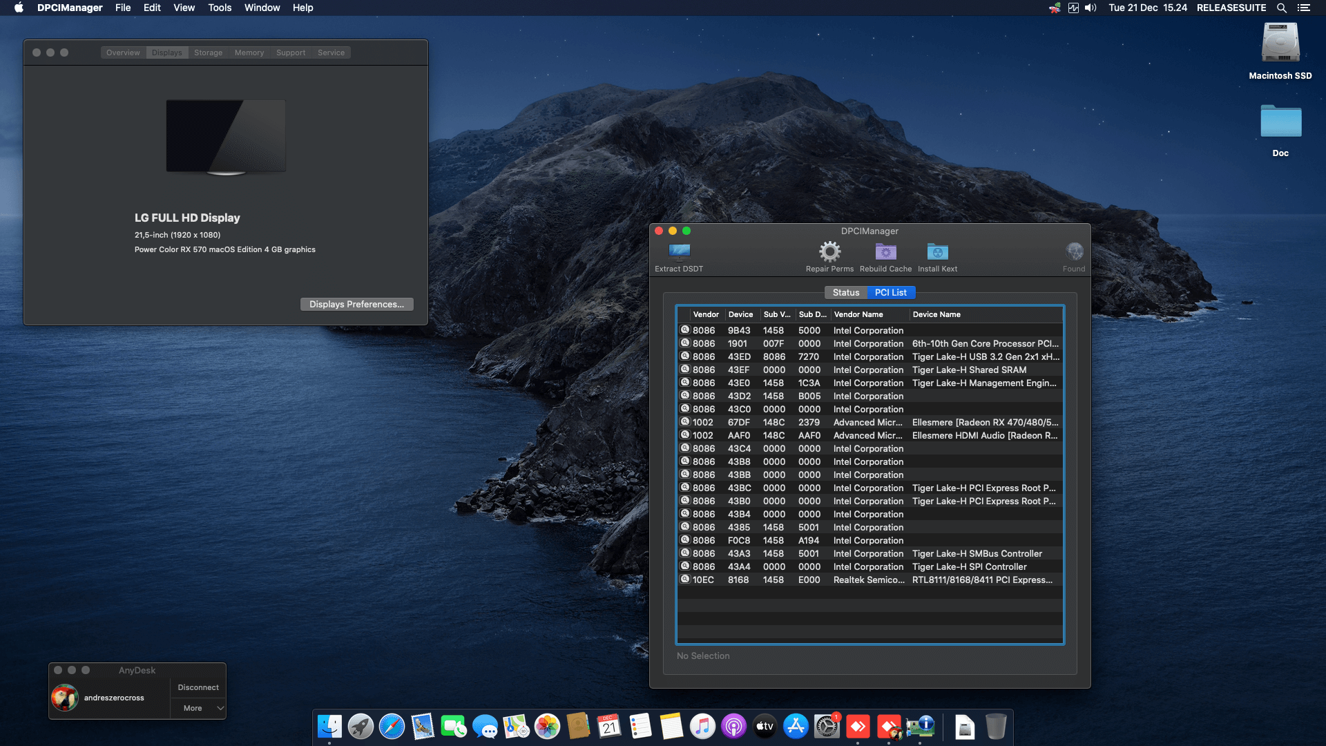 Gigabyte Z590 D + Intel Core i7 10700F + Power Color RX 570 OpenCore 2