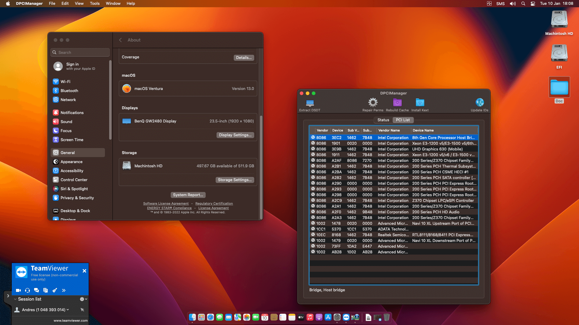 MSI Z370 A PRO + Intel Core i7 8700K + Sapphire RX 6600 OpenCore 2