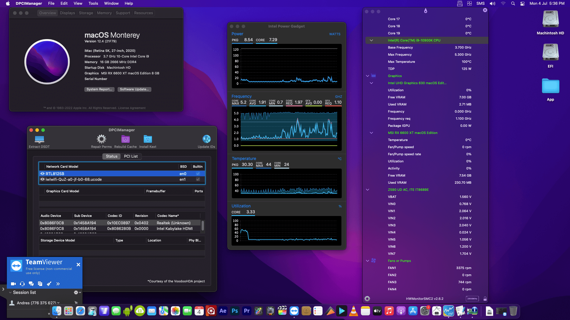 Gigabyte Z590 UD AC + Intel Core i9 10900K + MSI RX 6600 XT OpenCore 1