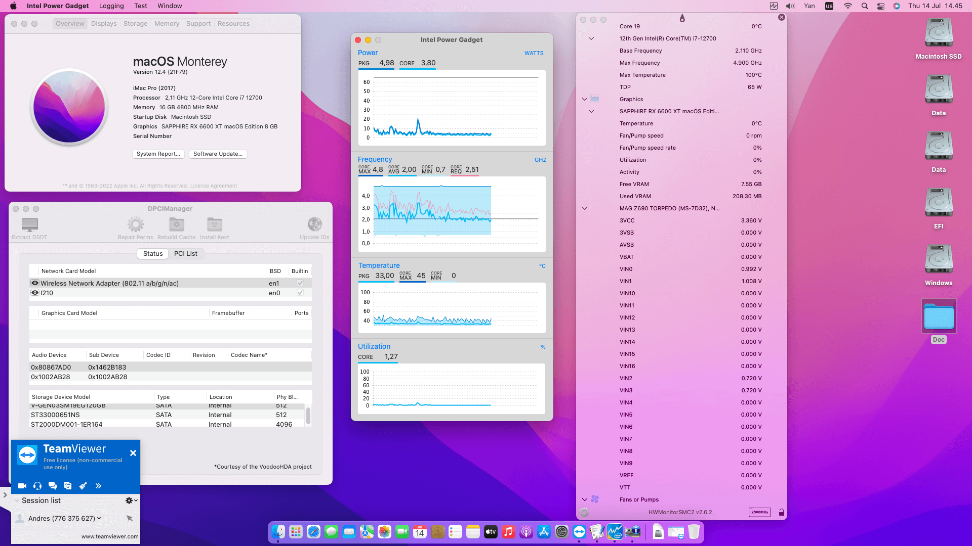 MSI MAG Z690 Torpedo + Intel Core i7 12700 + Sapphire RX 6600 XT OpenCore 1