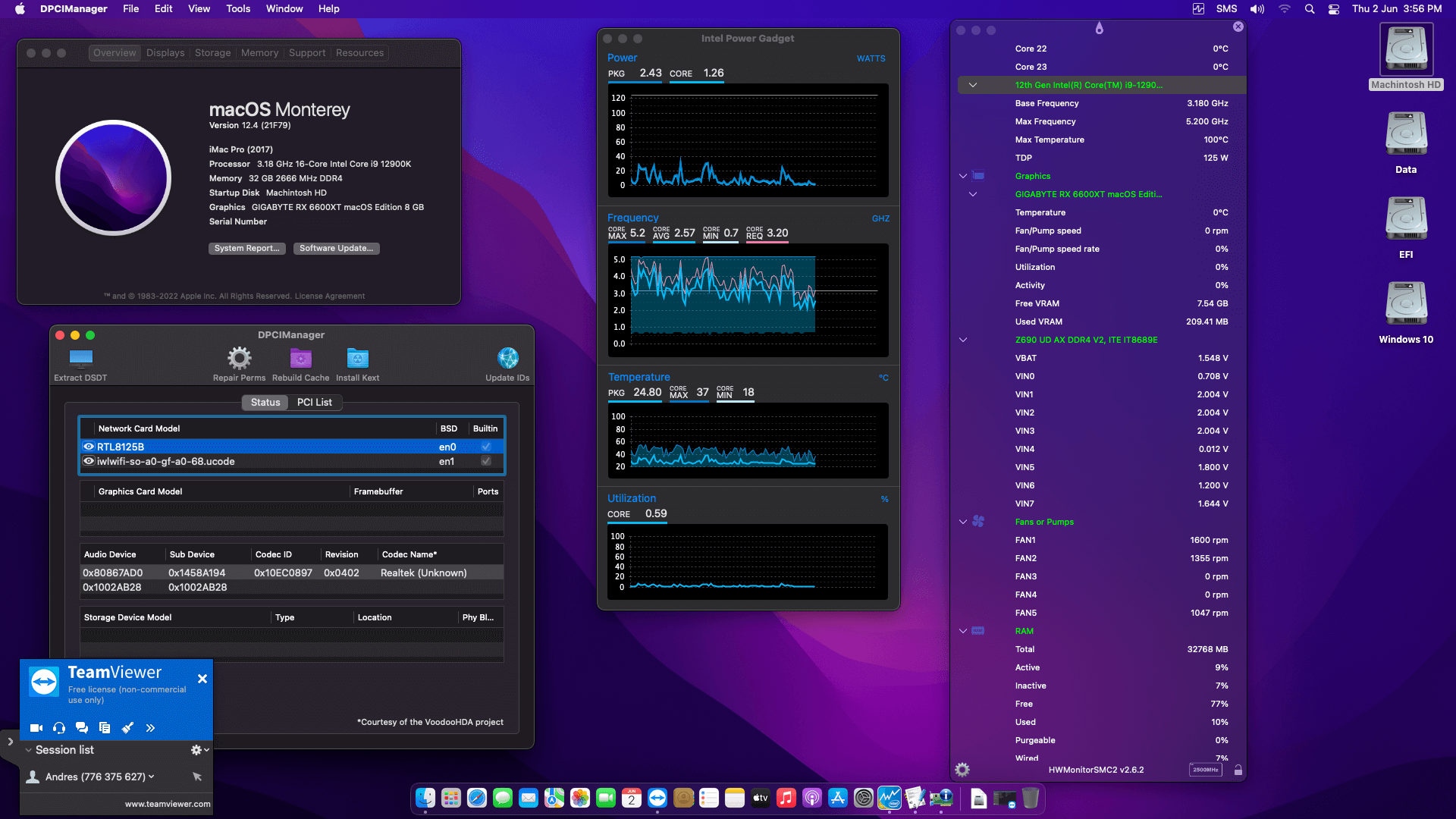 Gigabyte Z690 UD AX DDR4 V2 + Intel Core i9 12900K + Gigabyte RX 6600 XT OpenCore 1