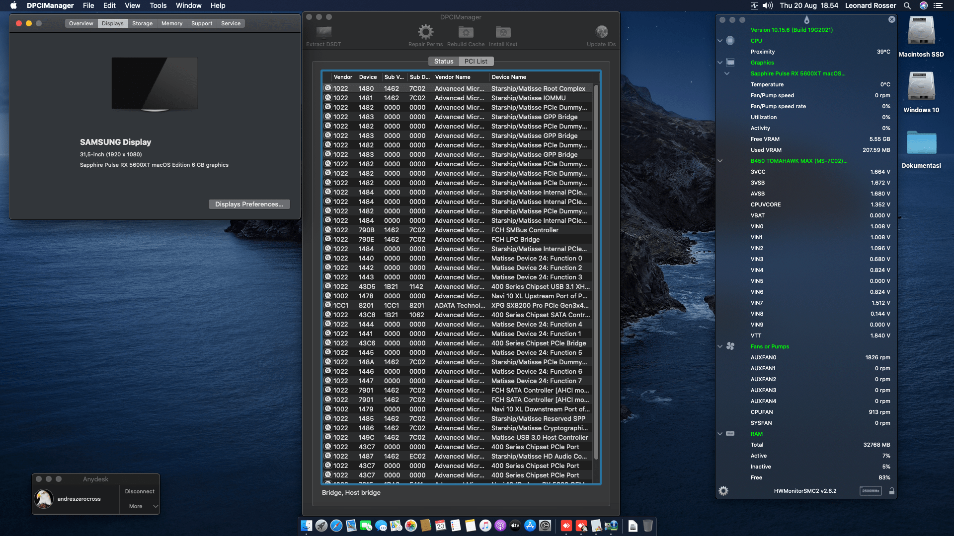 MSI B450 Tomahawk Max + AMD Ryzen 5 3600 + Sapphire Pulse RX 5600XT 2