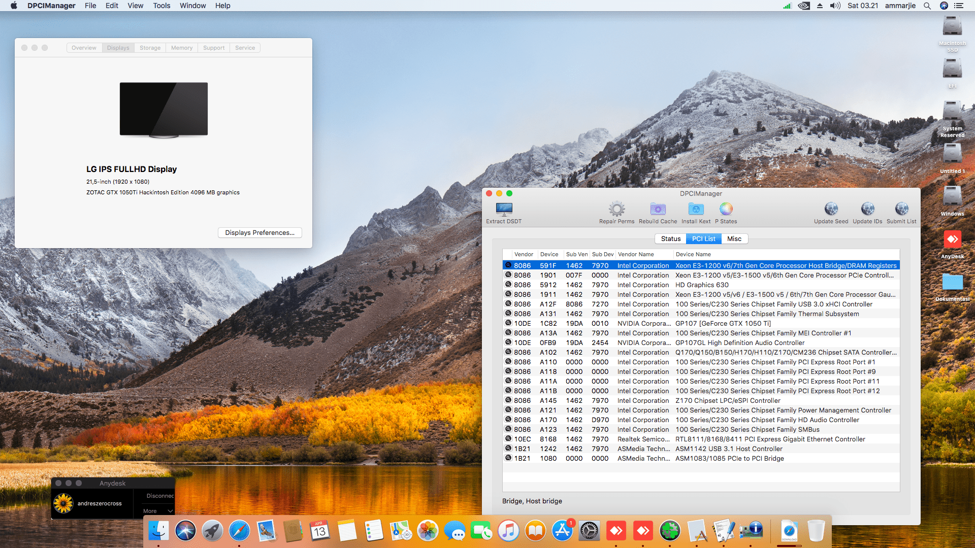 MSI Z170A Tomahawk + Intel Core i7 7700 + Zotac 1050Ti 2