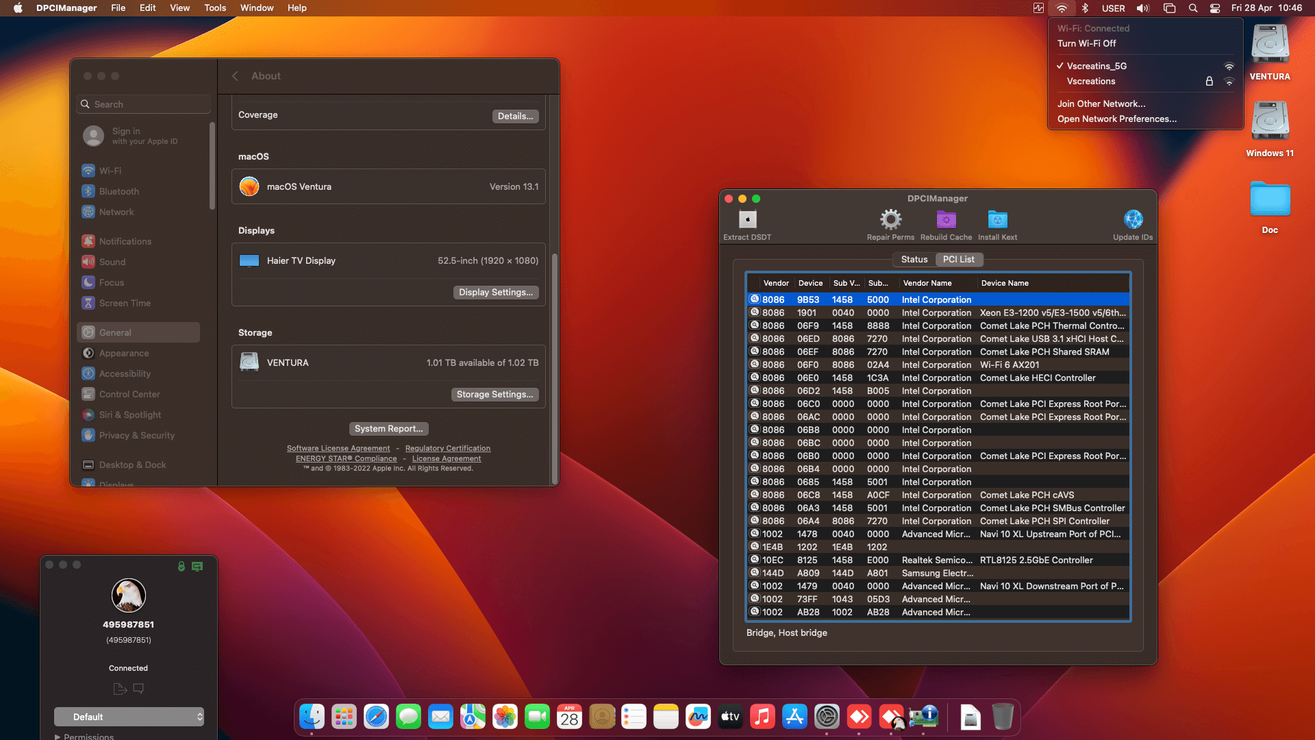 Gigabyte Z490 Aorus Elite AC + Intel Core i5 10600K + Asus RX 6600 XT OpenCore 2