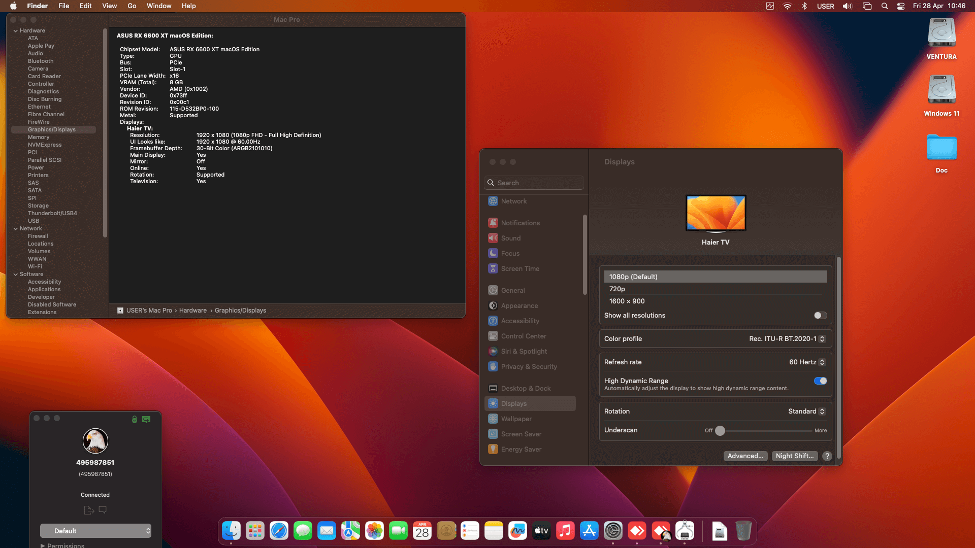 Gigabyte Z490 Aorus Elite AC + Intel Core i5 10600K + Asus RX 6600 XT OpenCore 5