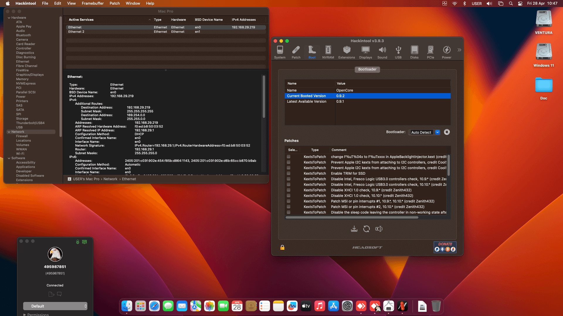 Gigabyte Z490 Aorus Elite AC + Intel Core i5 10600K + Asus RX 6600 XT OpenCore 8