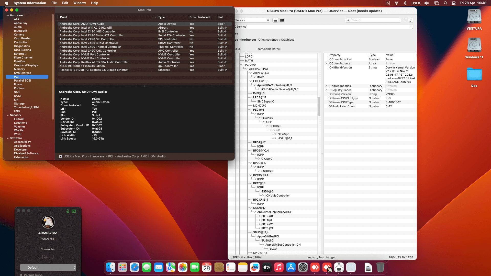 Gigabyte Z490 Aorus Elite AC + Intel Core i5 10600K + Asus RX 6600 XT OpenCore 9