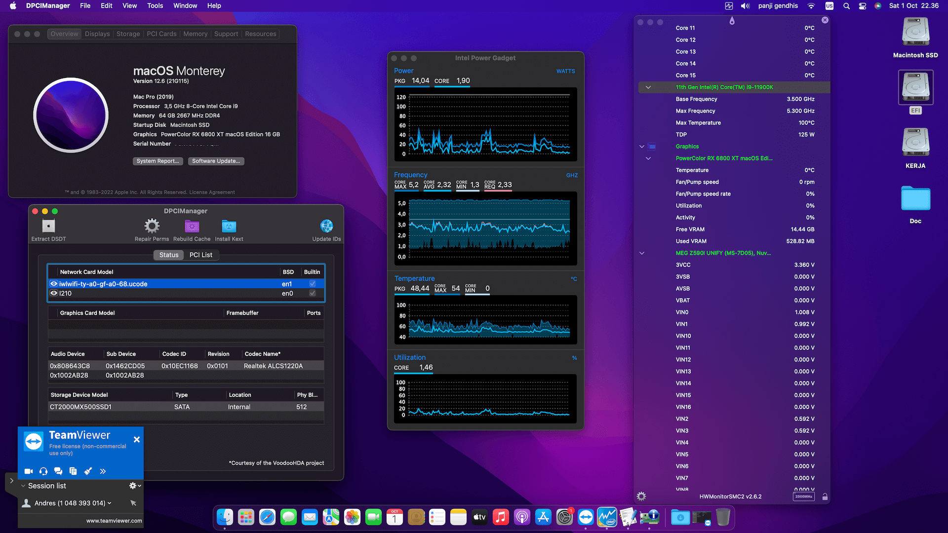 MSI MEG Z590i Unify + Intel Core i9 11900K + PowerColor RX 6800 XT OpenCore 1