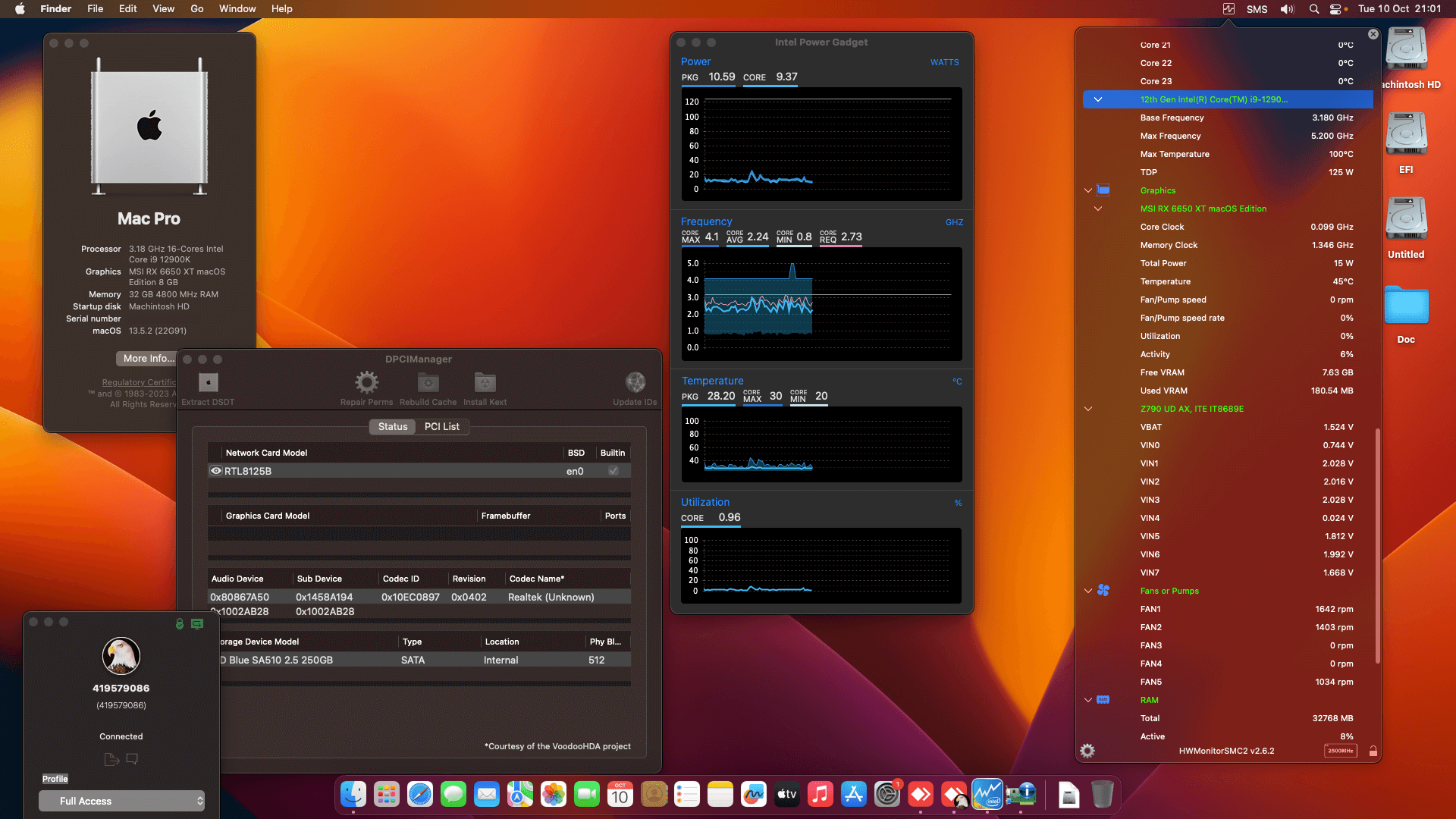 Gigabyte Z790 UD AX + Intel Core i9 12900K + MSI RX 6650 XT 2nd   OpenCore 1