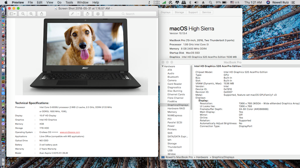 Success Hackintosh High Sierra 10.13.4 Build 17E199 at Acer Aspire 3 A315-51 35LM