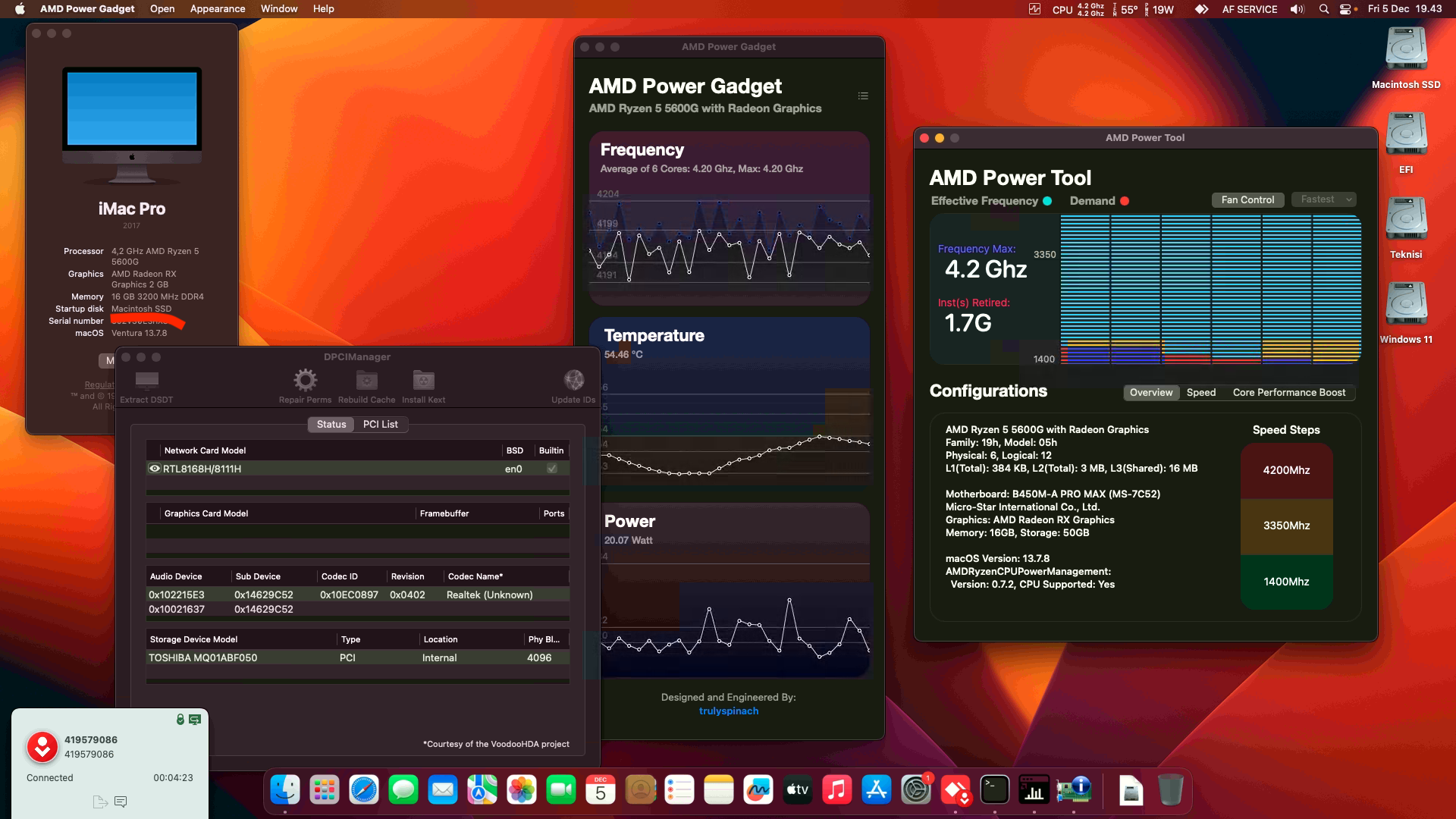 Success Hackintosh macOS Ventura 13.7.8 Build 22H730 in MSI B450M-A PRO MAX + AMD Ryzen 5 5600G